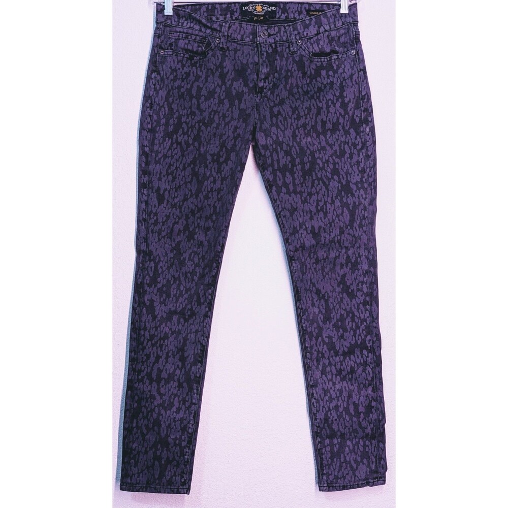Lucky Brand Size 10 (32x30)Charlie Skinny Jeans Black Gray Cheetah Low Rise (920